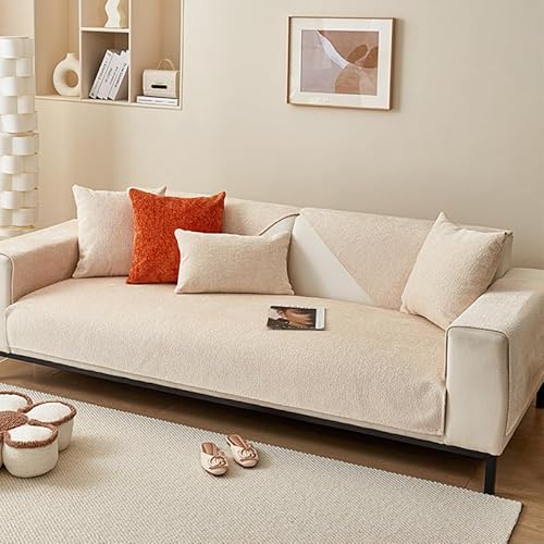 OwkHome Dicker Sofabezug Aus Chenille, rutschfest, Haustiersicher, for 3-Sitzer-Couches(Beige,70 * 70cm/27.6 * 27.6in) von OwkHome