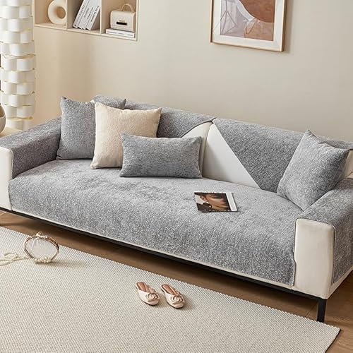 OwkHome Dicker Sofabezug Aus Chenille for 3 Kissen, Rutschfester, Waschbarer Schonbezug for Schutz Von Haustieren(Grey,70 * 90cm/27.6 * 35.4in) von OwkHome