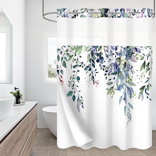 OwkHome Duschvorhang Im Hotelstil Mit Olivgrünen Eukalyptusblättern, Mit Einsteckfutter Und Durchsichtigem Fenster Oben, 183 X 188 cm(Green,72" W x 80" L (Pack of 1)) von OwkHome