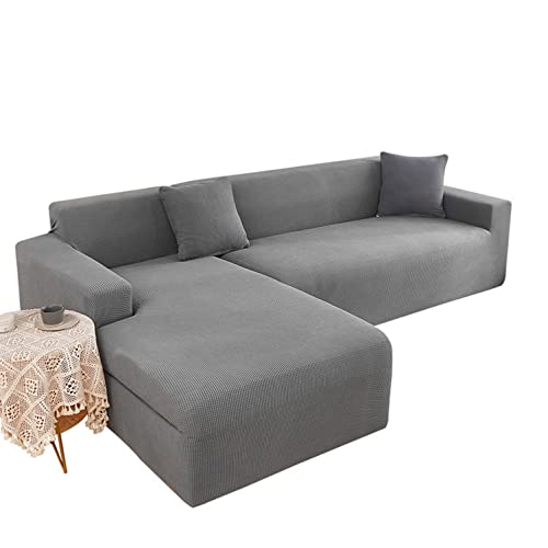 OwkHome Einfarbiger Jacquard-Sofabezug In L-Form, Dehnbarer, Rutschfester Sofabezug(Grey,4 Seater+4 Seater) von OwkHome