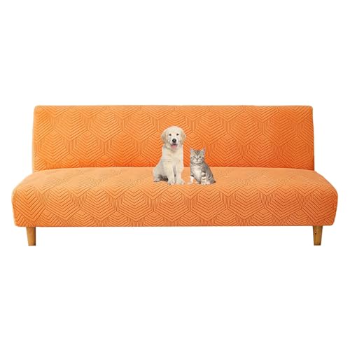 OwkHome Einfarbiger Stretch-Futon-Schonbezug for Armloses Schlafsofa, Waschbarer Couchschutz(Orange,S) von OwkHome