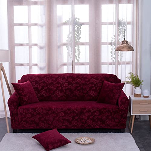 OwkHome Einfarbiger Stretch-Sofabezug for 1-4-Sitzer-Couches, Elastischer Boden, Waschbarer Möbelschutz(Red,3 Seater(185-230cm)) von OwkHome