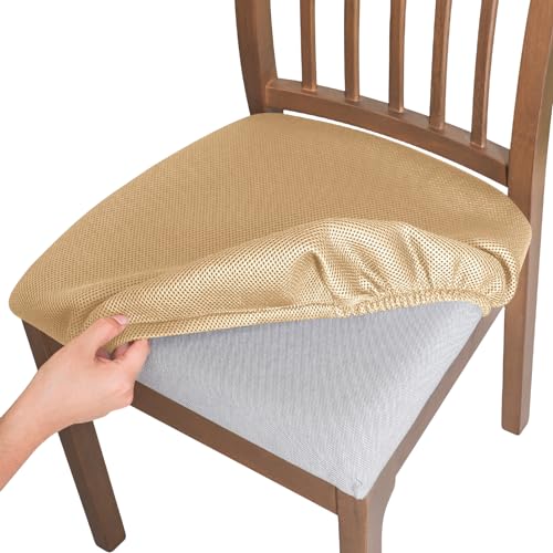 OwkHome Einfarbiges Sitzbezug-Set for Esszimmerstühle, Abnehmbare Und Waschbare Schonbezüge for Die Küche(Khaki,Set of 4) von OwkHome