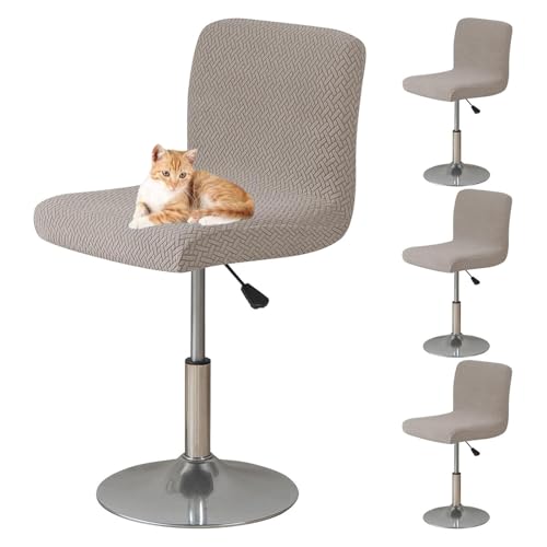 OwkHome Elastische Barhocker-Schonbezüge Mit Rückenlehne, 4er-Pack Quadratische Hockerschoner for Esszimmermöbel(Khaki,Set of 4) von OwkHome