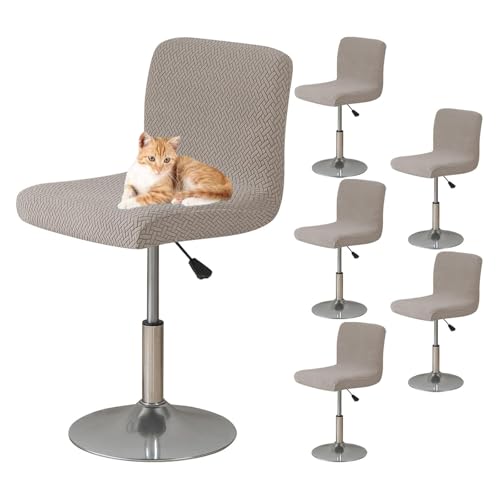 OwkHome Elastische Barhocker-Schonbezüge Mit Rückenlehne, 4er-Pack Quadratische Hockerschoner for Esszimmermöbel(Khaki,Set of 6) von OwkHome