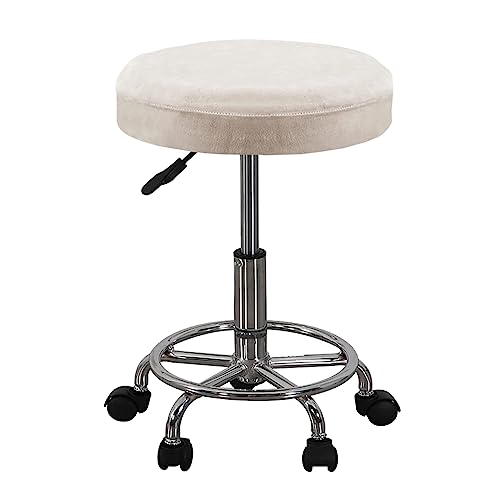 OwkHome Elastische Hockerhussen Aus Samt, Dehnbar, Waschbar, for Bar- Und Drehstühle(Beige,2 Pieces) von OwkHome