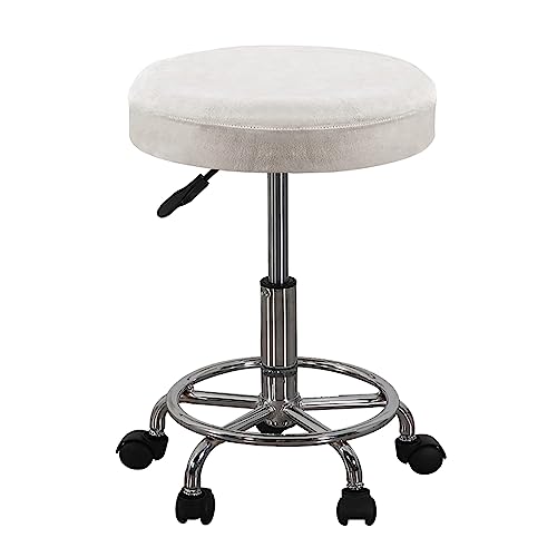 OwkHome Elastische Hockerhussen Aus Samt, Dehnbar, Waschbar, for Bar- Und Drehstühle(White,2 Pieces) von OwkHome