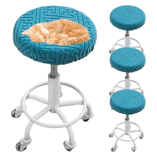 OwkHome Elastische Jacquard-Barhocker-Schonbezüge, Rundes Stretch-Esszimmerstuhl-Sitzschutz-Set(Blue,4PCS) von OwkHome