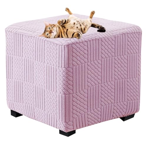 OwkHome Elastische Quadratische Ottoman-Schonbezüge, Dehnbare Passform for Bank- Und Fußhocker-Möbelschutz(Pink,Medium) von OwkHome