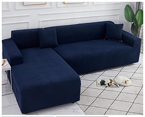 OwkHome Elastischer L-förmiger Sofabezug - Waschbarer Schonbezug Aus Polyester for Schutz Der Möbel(Dark Blue,4 Seater+4 Seater) von OwkHome