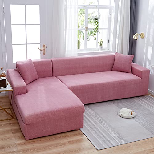 OwkHome Elastischer Sofabezug Aus Polyester In L-Form, Super Dehnbar, Waschbar, rutschfest, Möbelschutz(Pink-1,2 Seater+2 Seater) von OwkHome