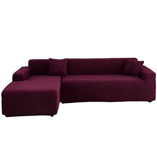 OwkHome Elastischer Sofabezug In L-Form, Maschinenwaschbar, Möbelschutz Mit Rutschfester Unterseite(Deep Purple,3 Seater+4 Seater) von OwkHome