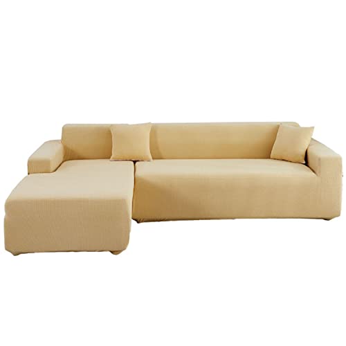 OwkHome Elastischer Sofabezug In L-Form, Maschinenwaschbar, Möbelschutz Mit Rutschfester Unterseite(Yellow,4 Seater+4 Seater) von OwkHome