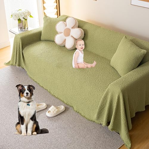 OwkHome Elastischer Sofabezug Mit Quaste for Zweisitzer, Rutschfester Stretch-Couchbezug, Waschbarer Möbelschutz(Green,180 * 180cm/71 * 71in) von OwkHome