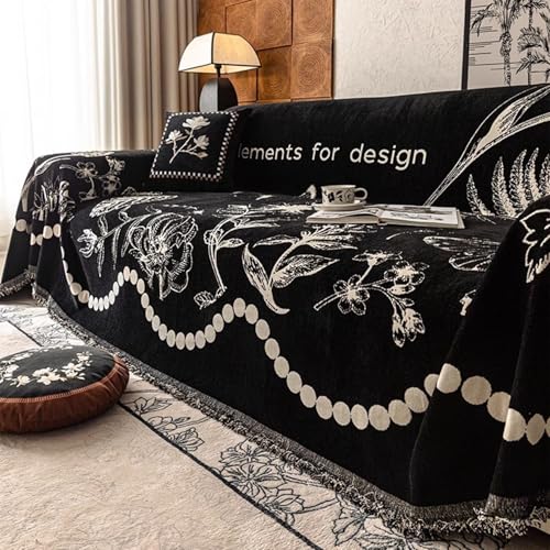 OwkHome Elegante Sofabezüge Aus Chenille, Waschbar, Langlebig, Mit Quaste, for Sofas, Zweisitzer, Futons, Möbelschutz(Black,71 * 149in) von OwkHome