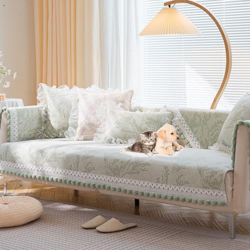 OwkHome Eleganter Jacquard-Sofabezug Mit Armlehnenschutz, Rutschfester, Haustierfreundlicher Sofabezug(Green,90 * 240cm/35.4 * 94in) von OwkHome