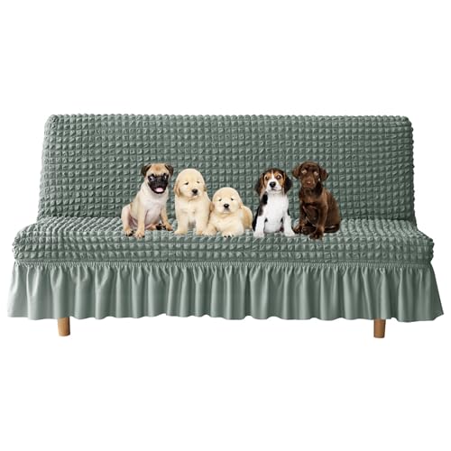 OwkHome Futon Covers Slipcovers Dog Friendly, Folding Couch Sofa Bed Futon Cover, Stretch Armless Sofa Slipcover, for Living Room (Green,Large)(Green,Large) von OwkHome