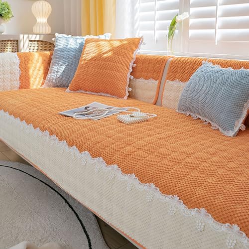 OwkHome Gemütlicher Sofabezug Aus Cord, Rutschfester Schonbezug for L-förmige Sofas, Schutz Aus Plüschgewebe(Orange,90 * 240cm/35.4 * 94.5in) von OwkHome