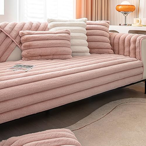 OwkHome Gestreifter Sofabezug Aus Kunstfell – Flauschiger, Flauschiger Couchbezug, Rutschfester, Haustierfreundlicher Schutz for Sofagarnituren(Pink,70 * 120cm/27.6 * 47in) von OwkHome