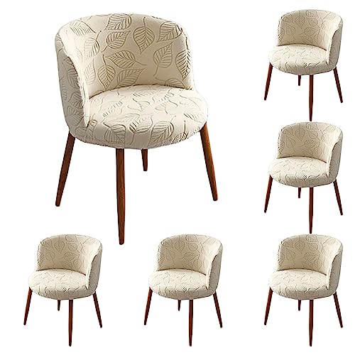 OwkHome Halbrundes Jacquard-Stuhlbezug-Set, Dehnbarer, Verdickter Schonbezug for Esszimmerstühle Mit Niedriger Rückenlehne(White 6pcs) von OwkHome