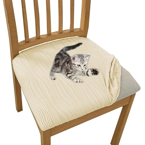 OwkHome Haustierresistente, Elastische Stuhlhussen for Esszimmerstühle Mit Bändern, Waschbare Schonbezüge for Zuhause Und Die Küche(Beige,6 Pack) von OwkHome