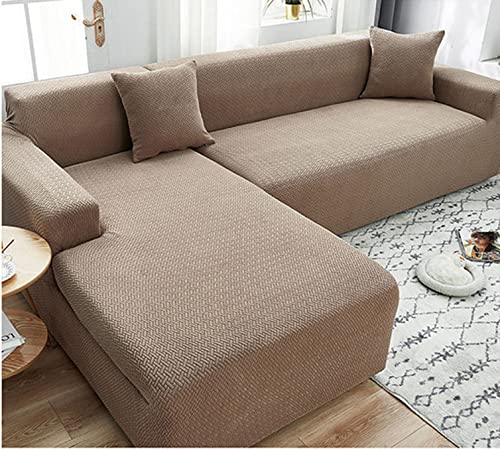 OwkHome Hochelastischer Jacquard-Stretch-Sofabezug Mit Anti-Rutsch-Schutz(Light Coffee,2 Seater+3 Seater) von OwkHome