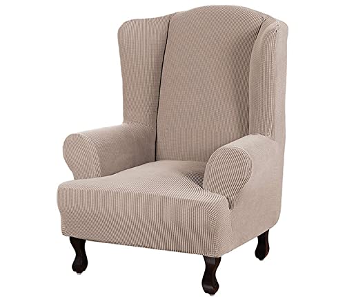 OwkHome Hochelastischer Schonbezug for Ohrensessel – Kariertes Muster, Waschbarer Möbelschutz(Khaki) von OwkHome