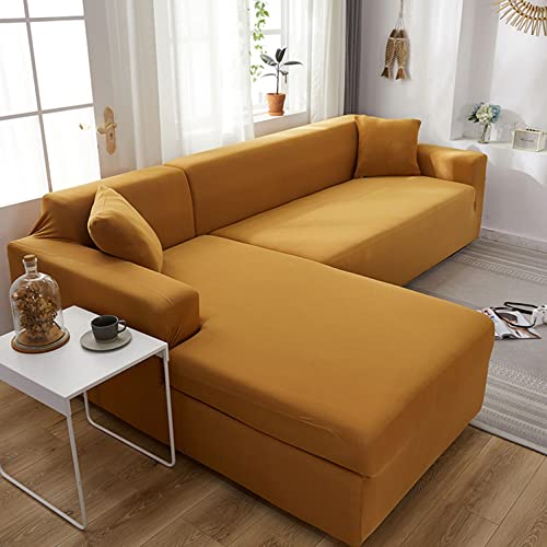 OwkHome Hochelastischer Sofabezug In L-Form, Strapazierfähiger Schonbezug for Sofas Mit Anti-Rutsch-Schutz(Brown,3 Seater+3 Seater) von OwkHome