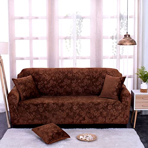 OwkHome Hochelastischer Sofabezug In Volltonfarbe Mit Elastischer Unterseite, Passend for 1–4-Sitzer-Sofas, Maschinenwaschbarer Möbelschutz(Coffee,2 Seater(145-180cm)) von OwkHome