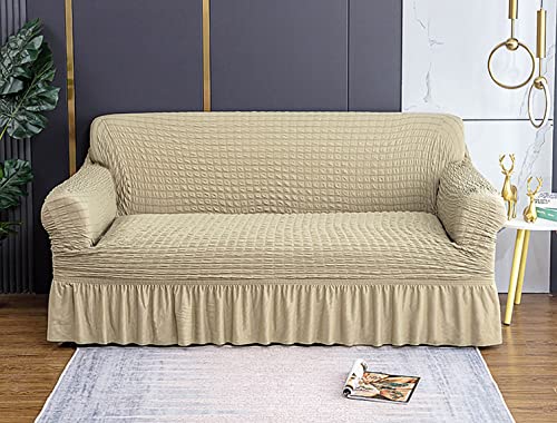 OwkHome Hochelastischer Sofabezug Mit Elastischer Unterseite Und Rock, Strapazierfähiger Couchbezug Im Modernen Stil, Möbelschutz(Brown-3,3 Seater(190-230cm)) von OwkHome