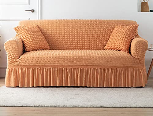 OwkHome Hochelastischer Sofabezug Mit Elastischer Unterseite Und Rock, Strapazierfähiger Couchbezug Im Modernen Stil, Möbelschutz(Orange,1 Seater(90-140cm)) von OwkHome