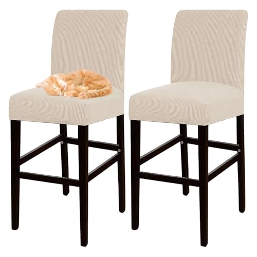 OwkHome Jacquard-Barhocker-Bezugsset Mit Elastischem Design, Dehnbarer Pub-Stuhlbezug for Stühle In Thekenhöhe(Beige,2 pcs) von OwkHome