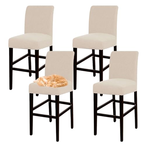 OwkHome Jacquard-Barhocker-Bezugsset Mit Elastischem Design, Dehnbarer Pub-Stuhlbezug for Stühle In Thekenhöhe(Beige,4 pcs) von OwkHome