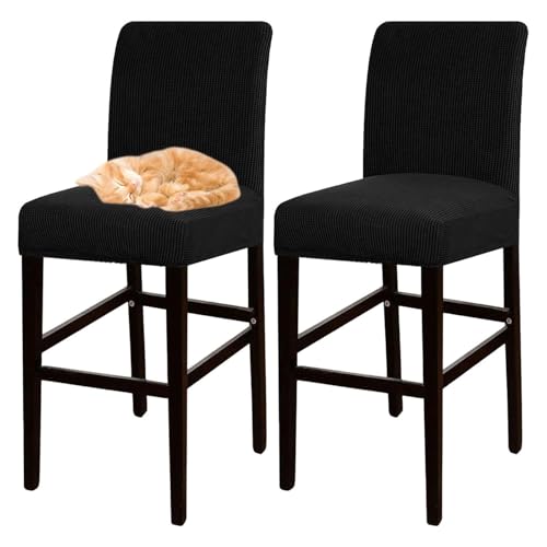 OwkHome Jacquard-Barhocker-Bezugsset Mit Elastischem Design, Dehnbarer Pub-Stuhlbezug for Stühle In Thekenhöhe(Black,2 pcs) von OwkHome