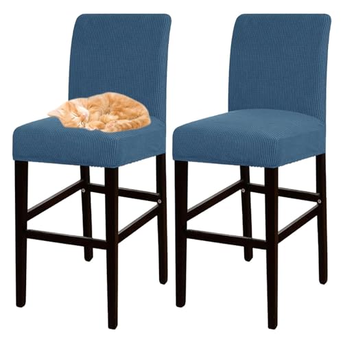 OwkHome Jacquard-Barhocker-Bezugsset Mit Elastischem Design, Dehnbarer Pub-Stuhlbezug for Stühle In Thekenhöhe(Blue,2 pcs) von OwkHome