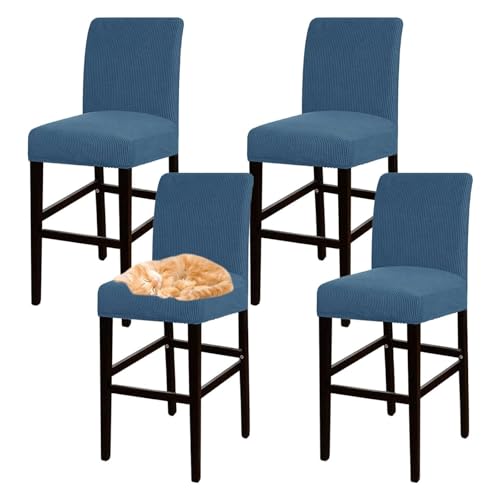 OwkHome Jacquard-Barhocker-Bezugsset Mit Elastischem Design, Dehnbarer Pub-Stuhlbezug for Stühle In Thekenhöhe(Blue,4 pcs) von OwkHome