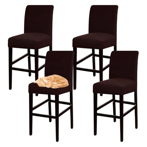 OwkHome Jacquard-Barhocker-Bezugsset Mit Elastischem Design, Dehnbarer Pub-Stuhlbezug for Stühle In Thekenhöhe(Dark Coffee,4 pcs) von OwkHome