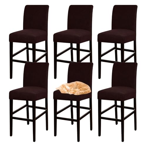 OwkHome Jacquard-Barhocker-Bezugsset Mit Elastischem Design, Dehnbarer Pub-Stuhlbezug for Stühle In Thekenhöhe(Dark Coffee,6 pcs) von OwkHome