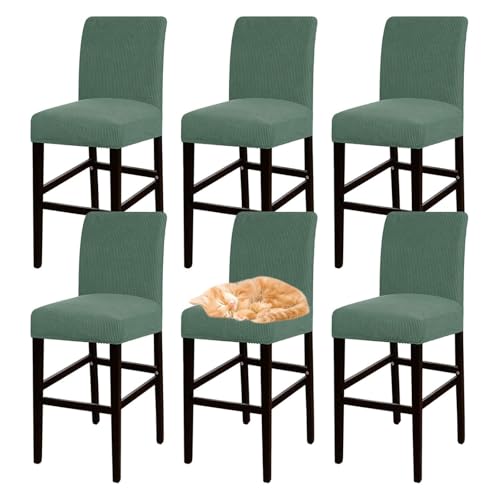 OwkHome Jacquard-Barhocker-Bezugsset Mit Elastischem Design, Dehnbarer Pub-Stuhlbezug for Stühle In Thekenhöhe(Green,6 pcs) von OwkHome