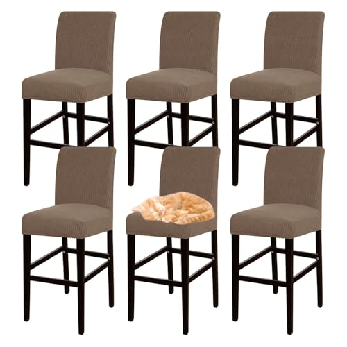 OwkHome Jacquard-Barhocker-Bezugsset Mit Elastischem Design, Dehnbarer Pub-Stuhlbezug for Stühle In Thekenhöhe(Khaki,6 pcs) von OwkHome