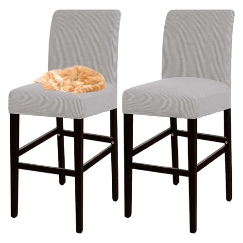 OwkHome Jacquard-Barhocker-Bezugsset Mit Elastischem Design, Dehnbarer Pub-Stuhlbezug for Stühle In Thekenhöhe(Light Gray,2 pcs) von OwkHome