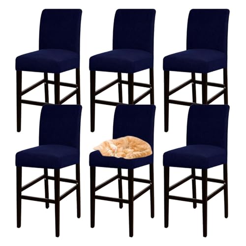 OwkHome Jacquard-Barhocker-Bezugsset Mit Elastischem Design, Dehnbarer Pub-Stuhlbezug for Stühle In Thekenhöhe(Navy Blue,6 pcs) von OwkHome
