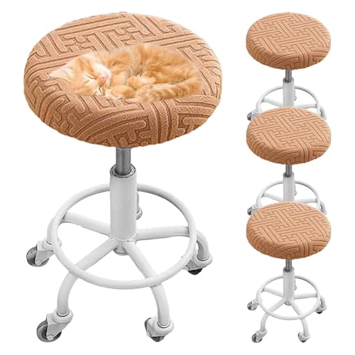 OwkHome Jacquard-Bezüge-Set for Runde Barhocker, Waschbarer Stretch-Sitzschutz for Den Gewerblichen Gebrauch(Coffee,4 Pack) von OwkHome
