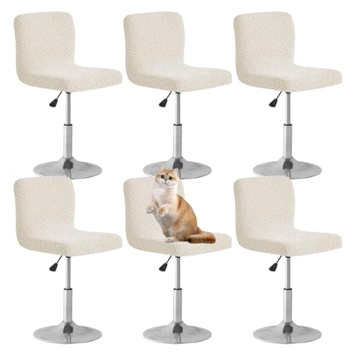 OwkHome Jacquard-Bezüge for Drehbare Barhocker, 4er-Set, Stretch-Stuhlschoner for Küche Und Esszimmer(Beige,6 Pack) von OwkHome