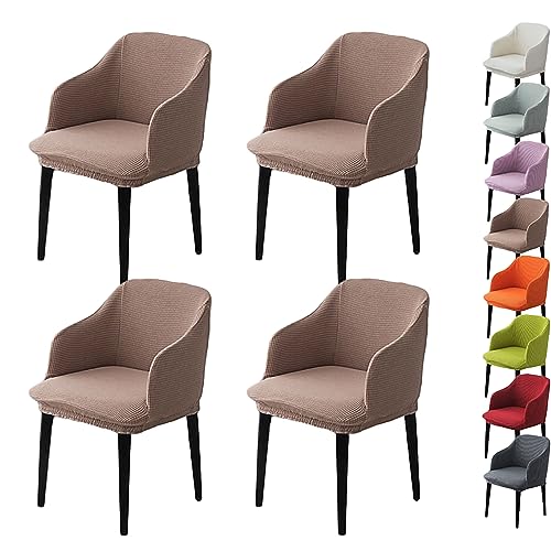 OwkHome Jacquard-Esszimmerstuhl-Bezugsset, Stretch-Armlehnenbezüge for Stühle Mit Gebogener Rückenlehne(Khaki 4pcs) von OwkHome