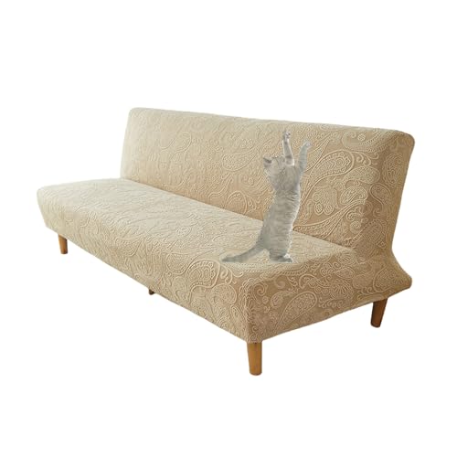 OwkHome Jacquard-Futonbezug Ohne Armlehnen, Waschbarer Stretch-Schonbezug for Faltbare Schlafsofas(Khaki,Medium) von OwkHome