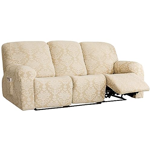 OwkHome Jacquard-Liegestuhl-Schonbezug Mit Aufbewahrungstasche, Stretch-Möbelschutz(Yellow,3 Seater) von OwkHome