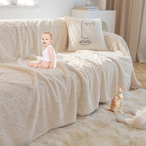 OwkHome Jacquard-Plüsch-Sofabezug – Rutschfester, Waschbarer Schonbezug for Sofagarnituren Und for Schutz Von Haustieren(Beige,180 * 300cm/71 * 118in) von OwkHome