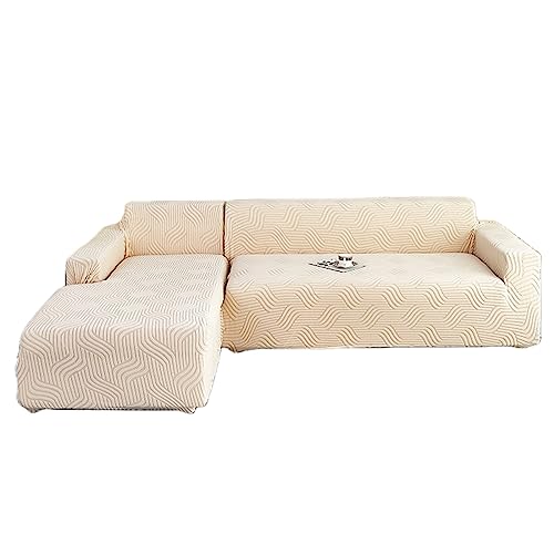 OwkHome Jacquard-Sofabezug In L-Form, Dehnbar, Mit Rutschfestem Design(Beige,3 Seater+3 Seater) von OwkHome