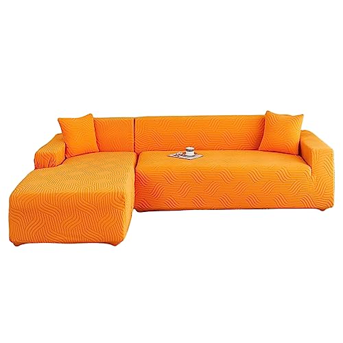 OwkHome Jacquard-Sofabezug In L-Form, Dehnbar, Mit Rutschfestem Design(Orange,2 Seater+4 Seater) von OwkHome